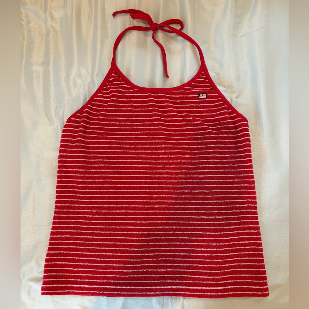 Polo by Ralph Lauren Red and White Striped Halter Tank